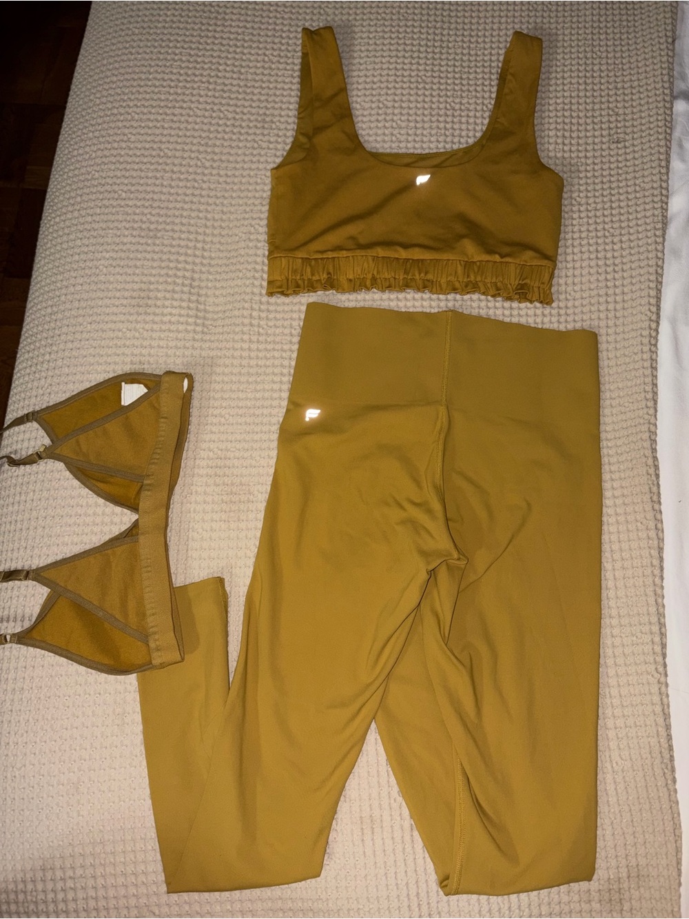 Fabletics Mustard High-Waist Leggings with Matching Crop Top Set - Picture 5 of 6
